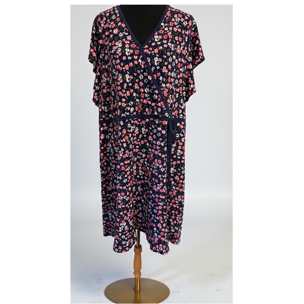 Michael Michael Kors Navy Floral Faux Wrap Dress Plus Size 2X Flutter Sleeve